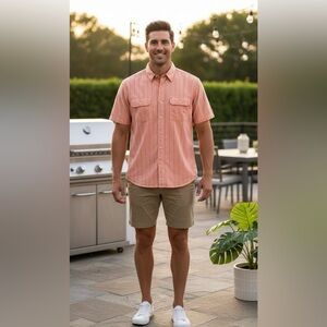 Pusser’s Island Oxfords XL Nautical Peach Blue Stripe Shirt